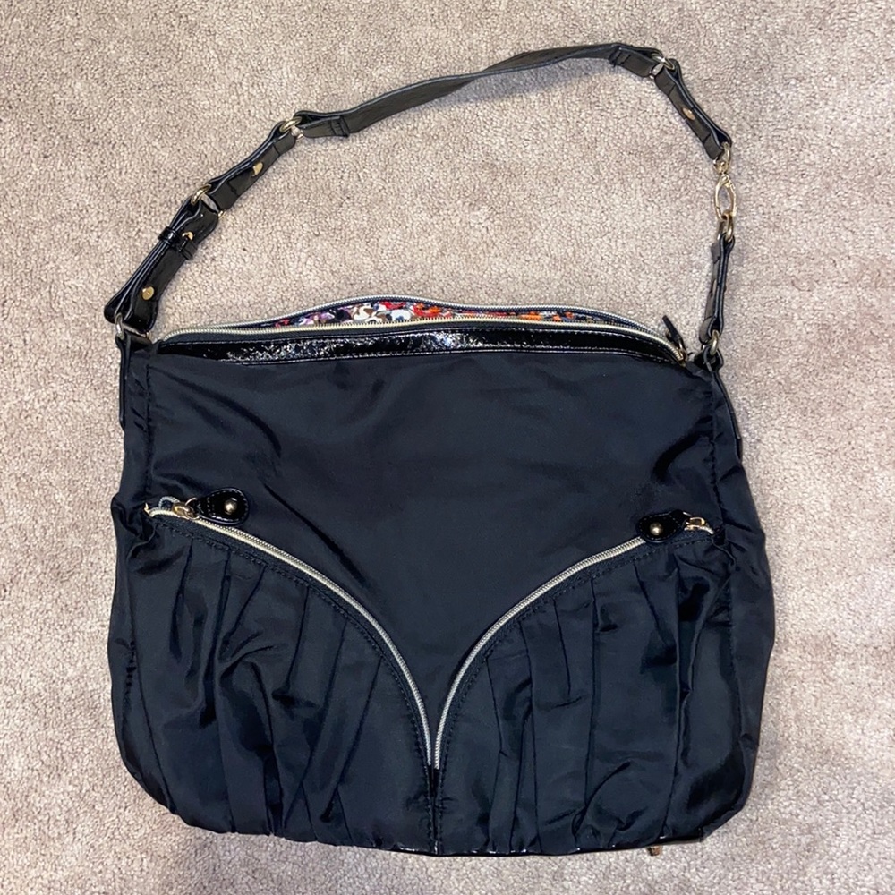 Black water repellant Nylon shoulder bag